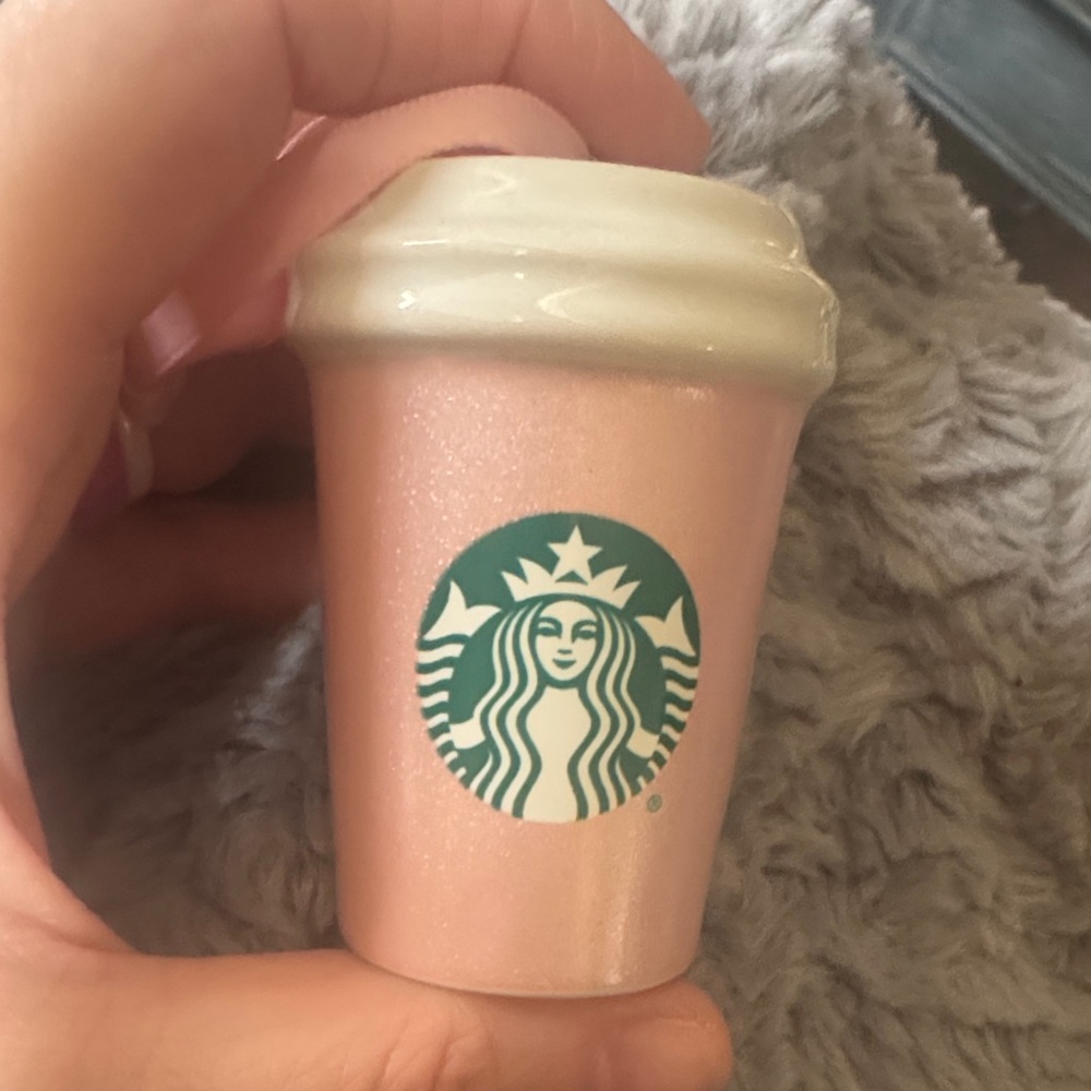 Starbucks Pink Shimmery Mini Cup with White Lid ornament